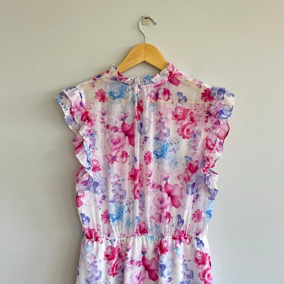 BB Dakota Steve Madden Floral Vibes Ruffle Trim Sleeve Dress Pink M - Picture 8 of 9